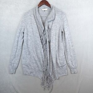 Rebecca Taylor Cardigan Open Front Sweater Fringe Wool Alpaca Blend Pockets Sz M